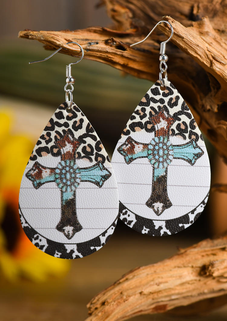 Earrings Leopard Cow Turquoise Cross PU Leather Hook Earrings in Multicolor. Size
Earrings Leopard Cow Turquoise Cross PU Leather Hook Earrings in Multicolor. Size