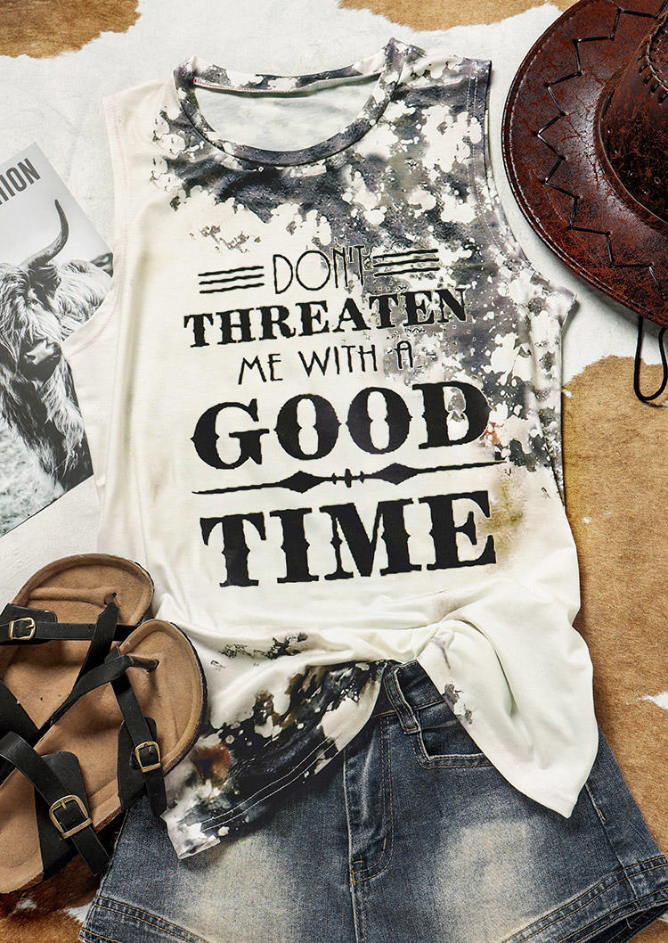 Tank Tops Don't Threaten Me With A Good Time Bleached Tank Top in Multicolor. Size: L,M,,XL
Tank Tops Don't Threaten Me With A Good Time Bleached Tank Top in Multicolor. Size: L,M,,XL