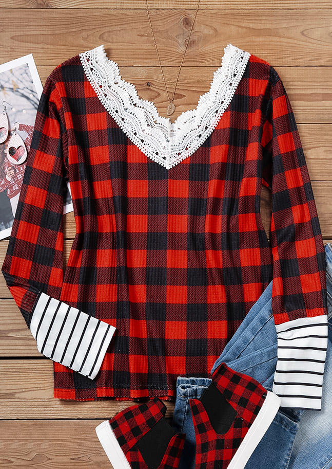 Blouses Plaid Lace Splicing Knitted Long Sleeve Blouse in Multicolor. Size: L,M,,XL
Blouses Plaid Lace Splicing Knitted Long Sleeve Blouse in Multicolor. Size: L,M,,XL