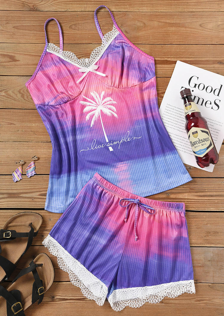 Sleepwear Live Simple Coconut Tree Lace Camisole And Shorts Pajamas Set in Multicolor. Size
Sleepwear Live Simple Coconut Tree Lace Camisole And Shorts Pajamas Set in Multicolor. Size