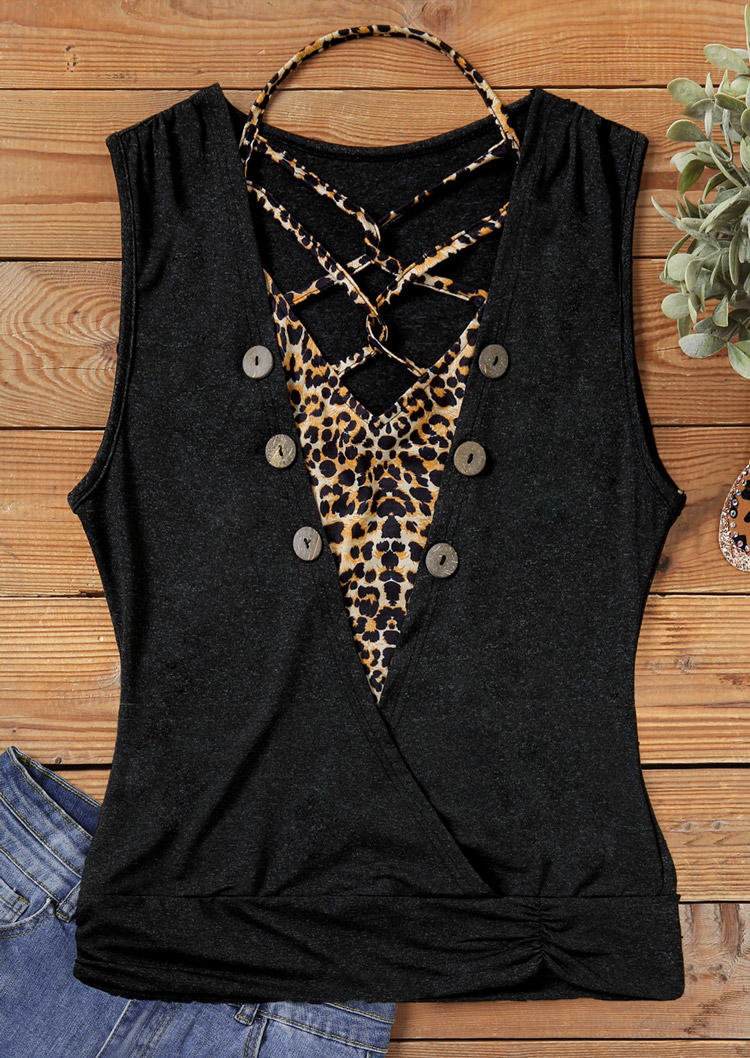 Tank Tops Leopard Criss-Cross Button Fake Two-Piece Tank Top in Black. Size: L,M,,XL
Tank Tops Leopard Criss-Cross Button Fake Two-Piece Tank Top in Black. Size: L,M,,XL