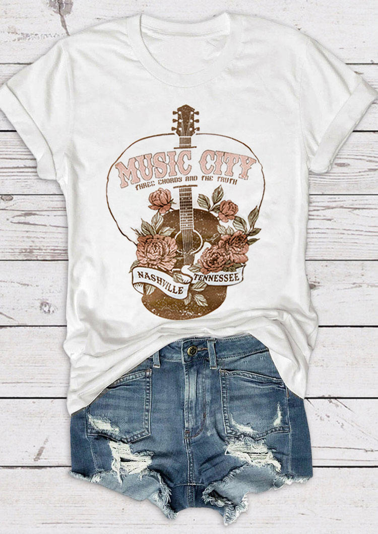 T-shirts Tees Music City Rose Guitar O-Neck T-Shirt Tee in White. Size: L,M,,XL
T-shirts Tees Music City Rose Guitar O-Neck T-Shirt Tee in White. Size: L,M,,XL
