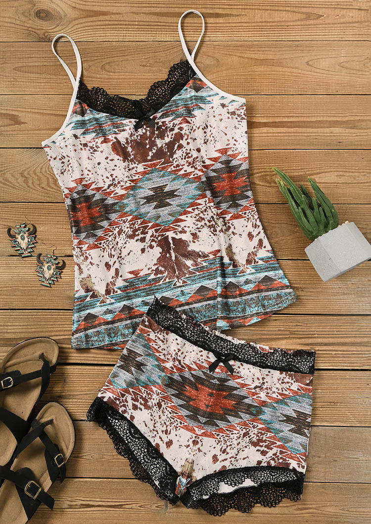 Lingerie Aztec Geometric Cow Lace Camisole And Shorts Pajamas Set in Multicolor. Size
Lingerie Aztec Geometric Cow Lace Camisole And Shorts Pajamas Set in Multicolor. Size