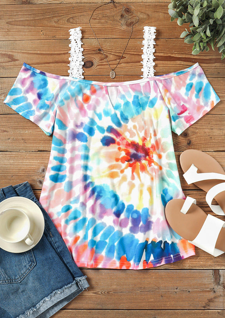 Blouses Tie Dye Lace Cold Shoulder Blouse in Multicolor. Size: L,M,,XL
Blouses Tie Dye Lace Cold Shoulder Blouse in Multicolor. Size: L,M,,XL