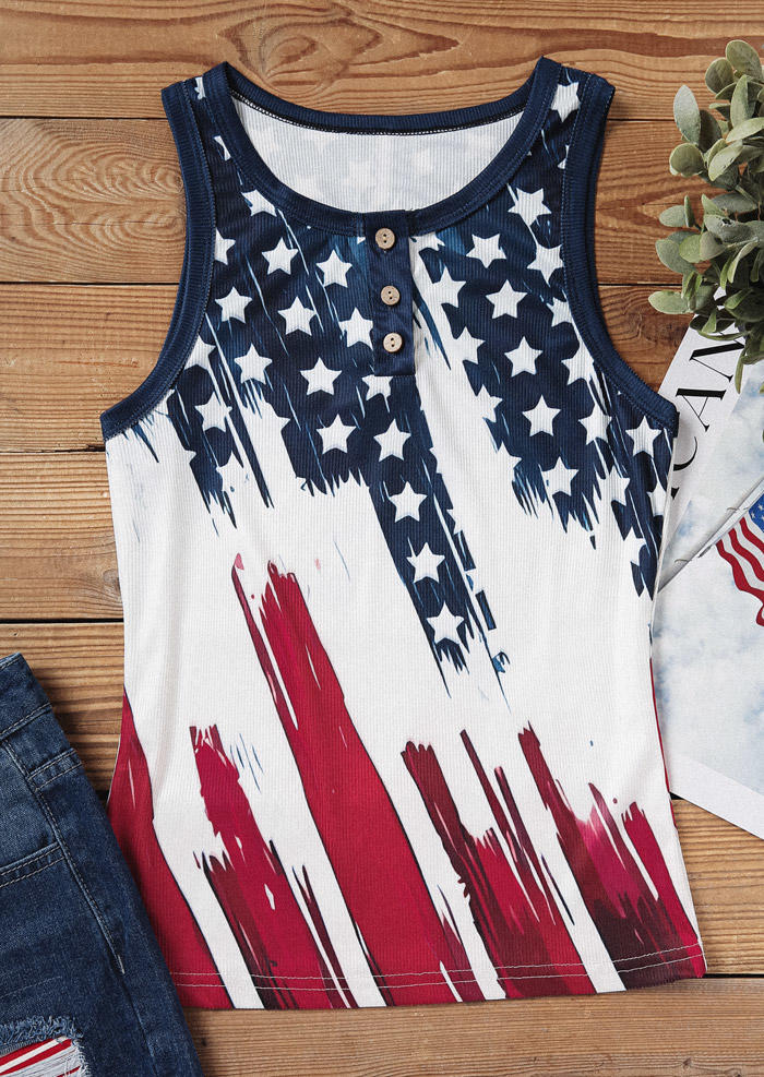 Tank Tops American Flag Button U-Neck Tank Top in Multicolor. Size: L 
Tank Tops American Flag Button U-Neck Tank Top in Multicolor. Size: L