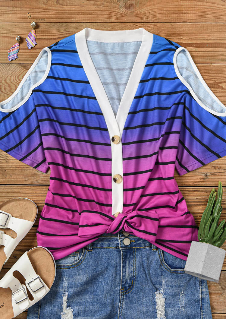 Blouses Gradient Button Cold Shoulder V-Neck Blouse in Multicolor. Size: L,M
Blouses Gradient Button Cold Shoulder V-Neck Blouse in Multicolor. Size: L,M