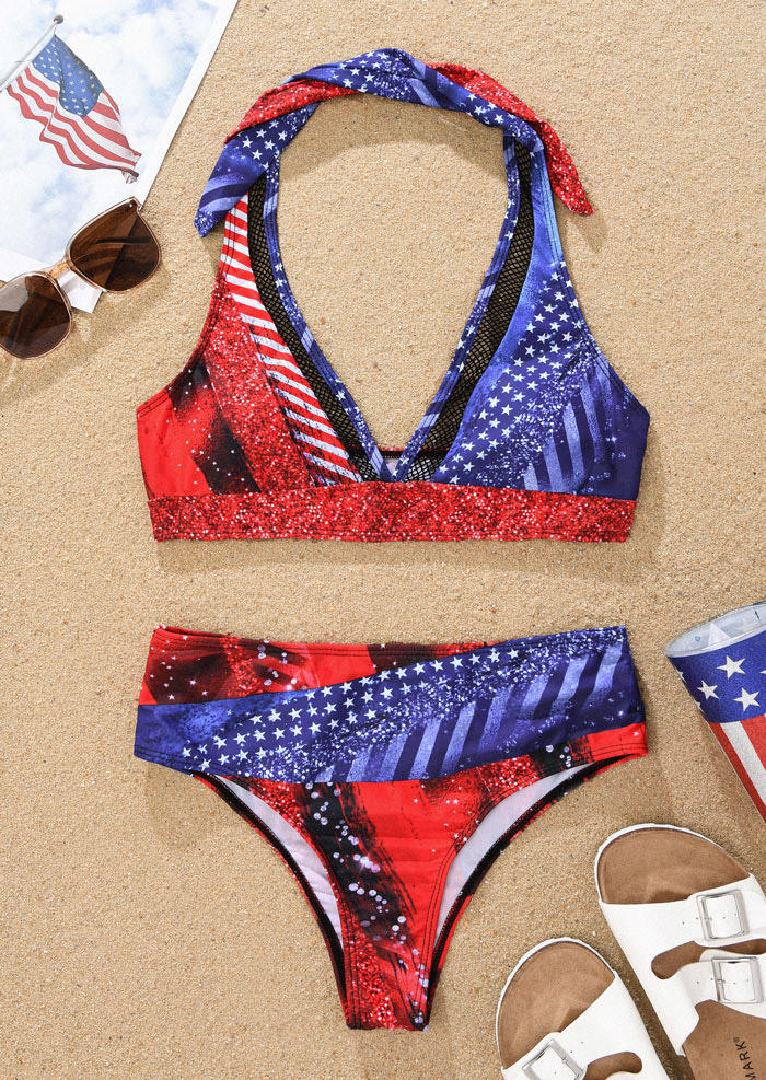 Bikini Sets American Flag Glitter Striped Hollow Out Halter Bikini Set in Multicolor. Size: L,M,,XL
Bikini Sets American Flag Glitter Striped Hollow Out Halter Bikini Set in Multicolor. Size: L,M,,XL