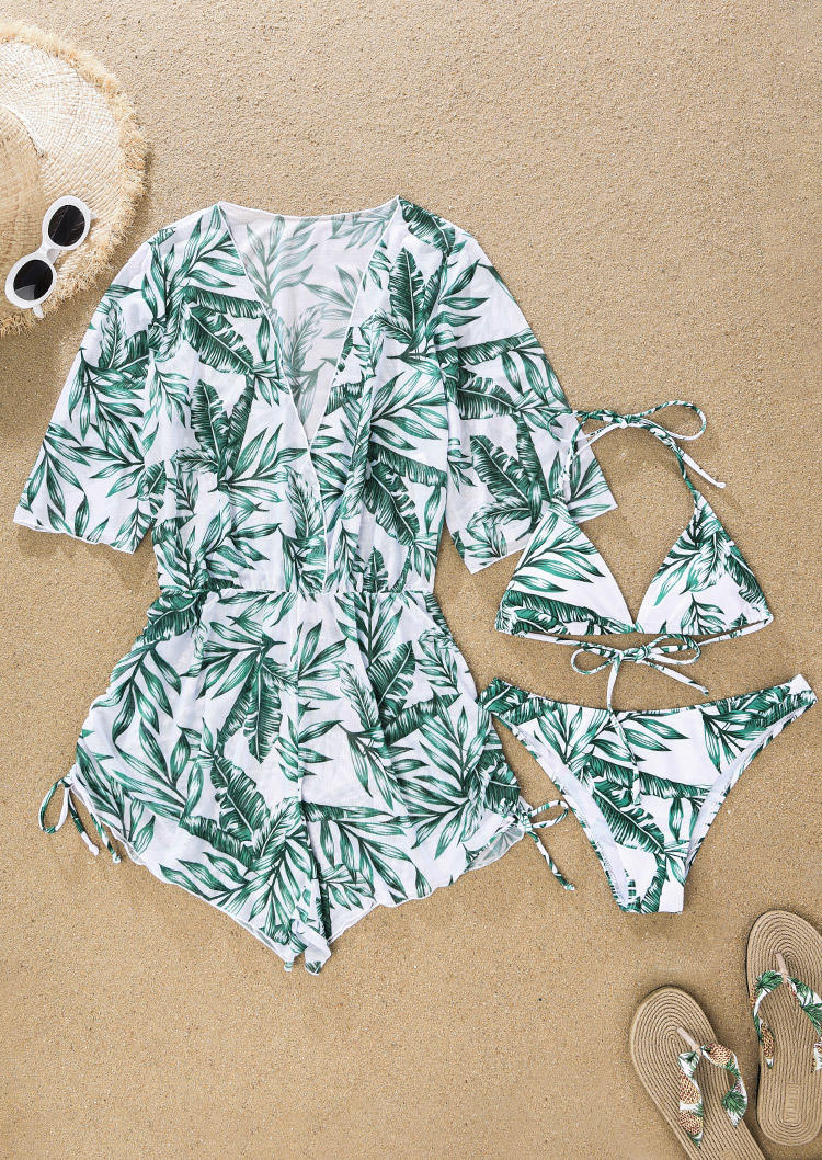 Bikini Sets 3Pcs Palm Leaf Drawstring Cover Up Romper & Bikini Set in Green. Size: ,XL
Bikini Sets 3Pcs Palm Leaf Drawstring Cover Up Romper & Bikini Set in Green. Size: ,XL