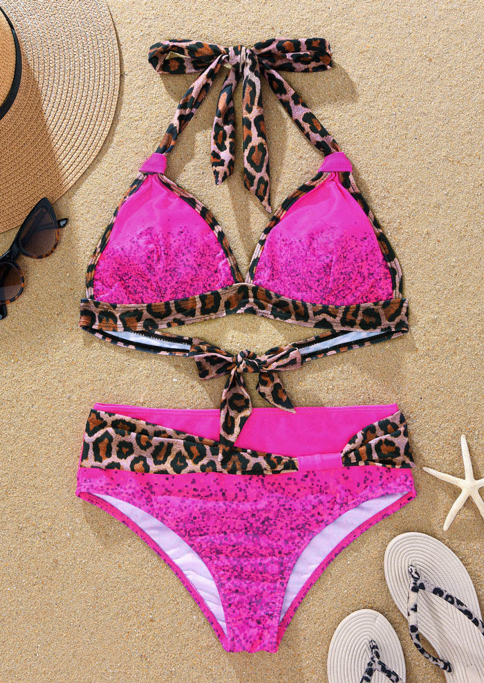 Bikini Sets Leopard Color Block Halter Tie Bikini Set - Rose Red in Red. Size: M
Bikini Sets Leopard Color Block Halter Tie Bikini Set - Rose Red in Red. Size: M