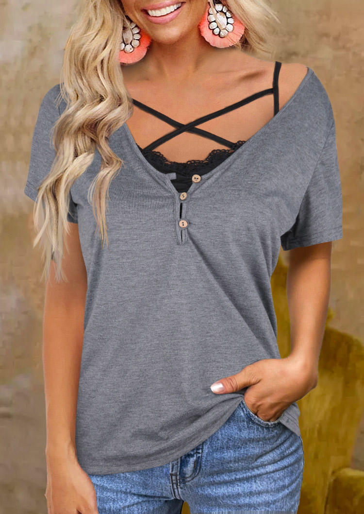 Blouses Lace Splicing Criss-Cross Button Fake Two-Piece Blouse - Dark Grey in Gray. Size: L,M,,XL
Blouses Lace Splicing Criss-Cross Button Fake Two-Piece Blouse - Dark Grey in Gray. Size: L,M,,XL