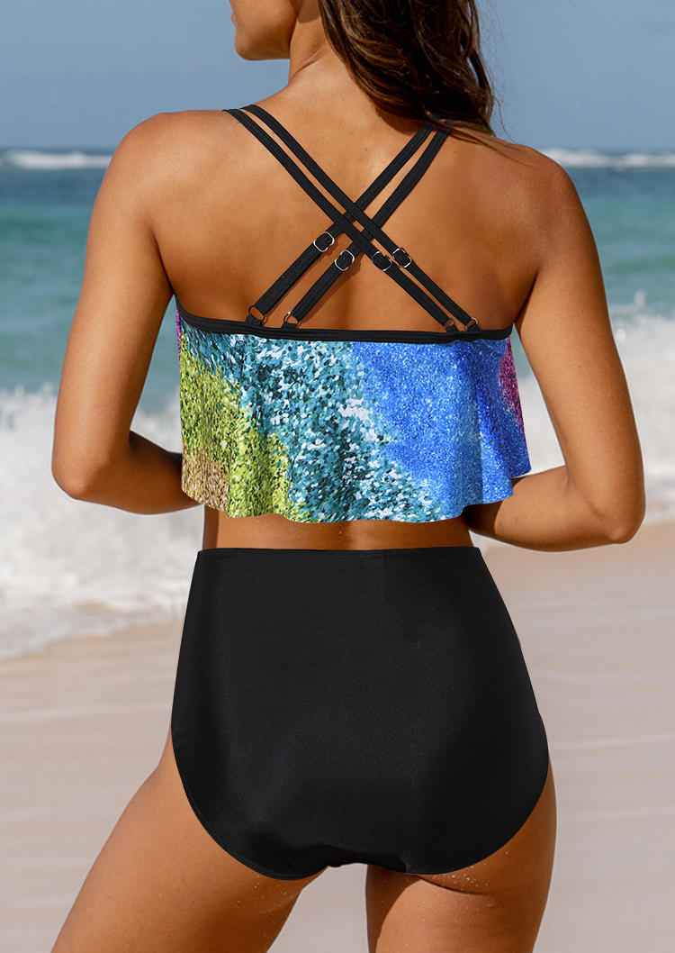Tankinis Gradient Glitter Criss-Cross Hollow Out Ruffled Tankini Set in Multicolor. Size: L,M
Tankinis Gradient Glitter Criss-Cross Hollow Out Ruffled Tankini Set in Multicolor. Size: L,M