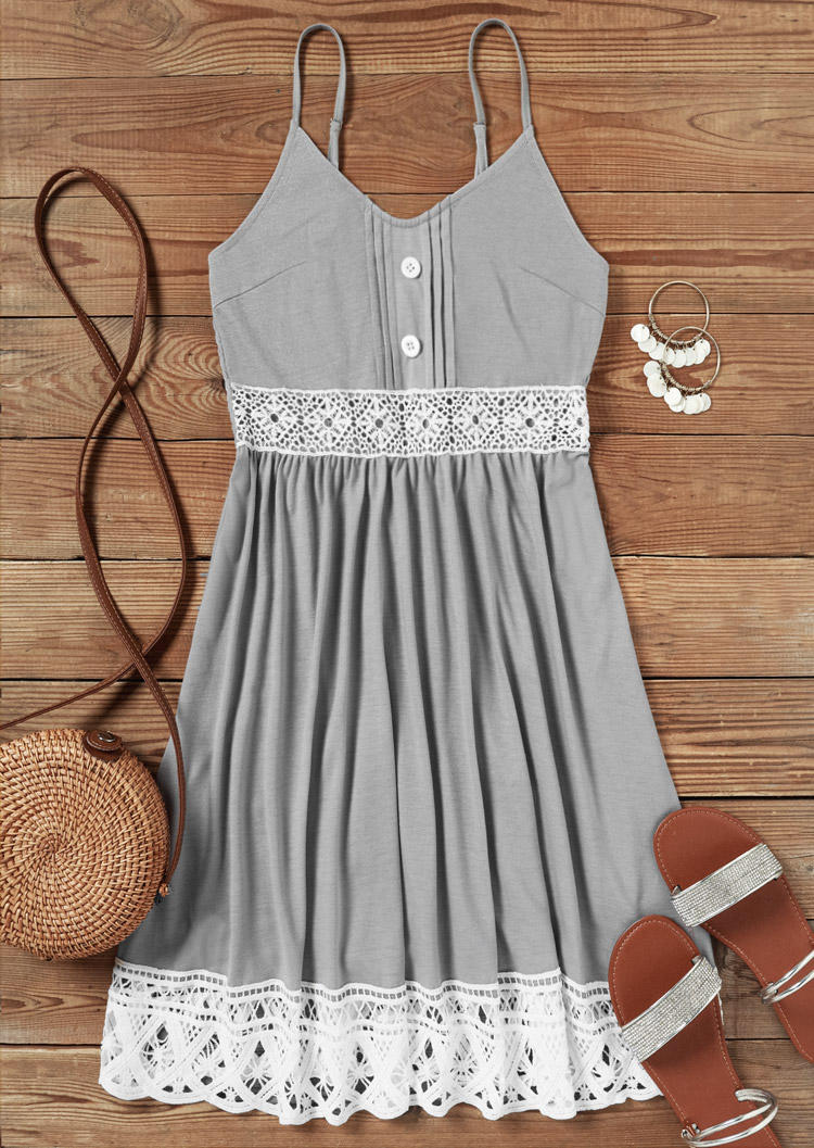 Mini Dresses Lace Splicing Smocked Button Ruffled Mini Dress - Light Grey in Gray. Size: L,M,,XL
Mini Dresses Lace Splicing Smocked Button Ruffled Mini Dress - Light Grey in Gray. Size: L,M,,XL