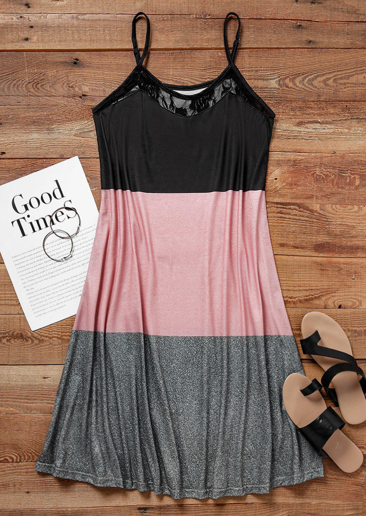 Mini Dresses Color Block Lace Splicing Spaghetti Strap Mini Dress in Multicolor. Size: L,M
Mini Dresses Color Block Lace Splicing Spaghetti Strap Mini Dress in Multicolor. Size: L,M