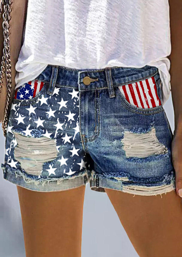 Shorts American Flag Pocket Button Ripped Hole Denim Shorts in Multicolor. Size
Shorts American Flag Pocket Button Ripped Hole Denim Shorts in Multicolor. Size