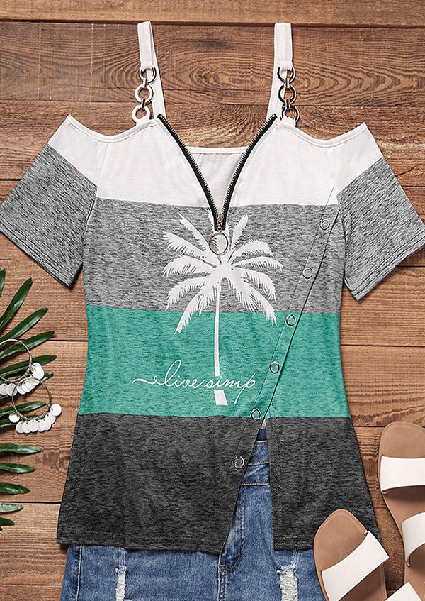 Blouses Coconut Tree Color Block Metal Chain Zipper Slit Cold Shoulder Blouse in Multicolor. Size
Blouses Coconut Tree Color Block Metal Chain Zipper Slit Cold Shoulder Blouse in Multicolor. Size