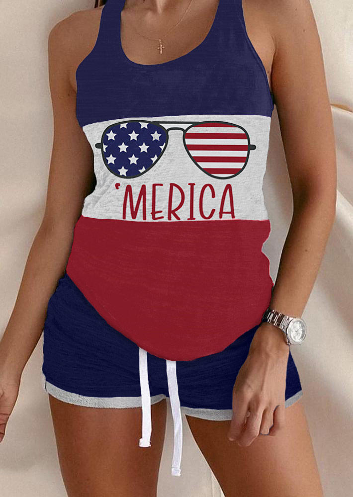 Sleepwear 'Merica Flag Color Block Tank And Shorts Pajamas Set in Multicolor. Size: L,M
Sleepwear 'Merica Flag Color Block Tank And Shorts Pajamas Set in Multicolor. Size: L,M