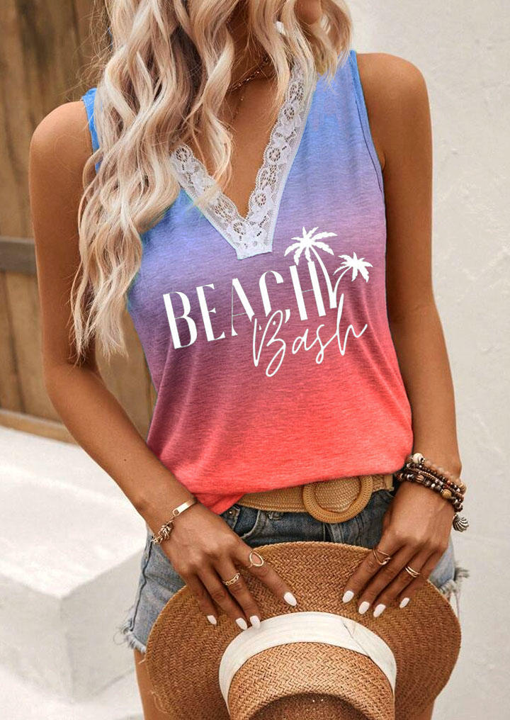 Tank Tops Beach Bash Coconut Tree Gradient Lace Splicing Tank Top in Multicolor. Size: L,M
Tank Tops Beach Bash Coconut Tree Gradient Lace Splicing Tank Top in Multicolor. Size: L,M