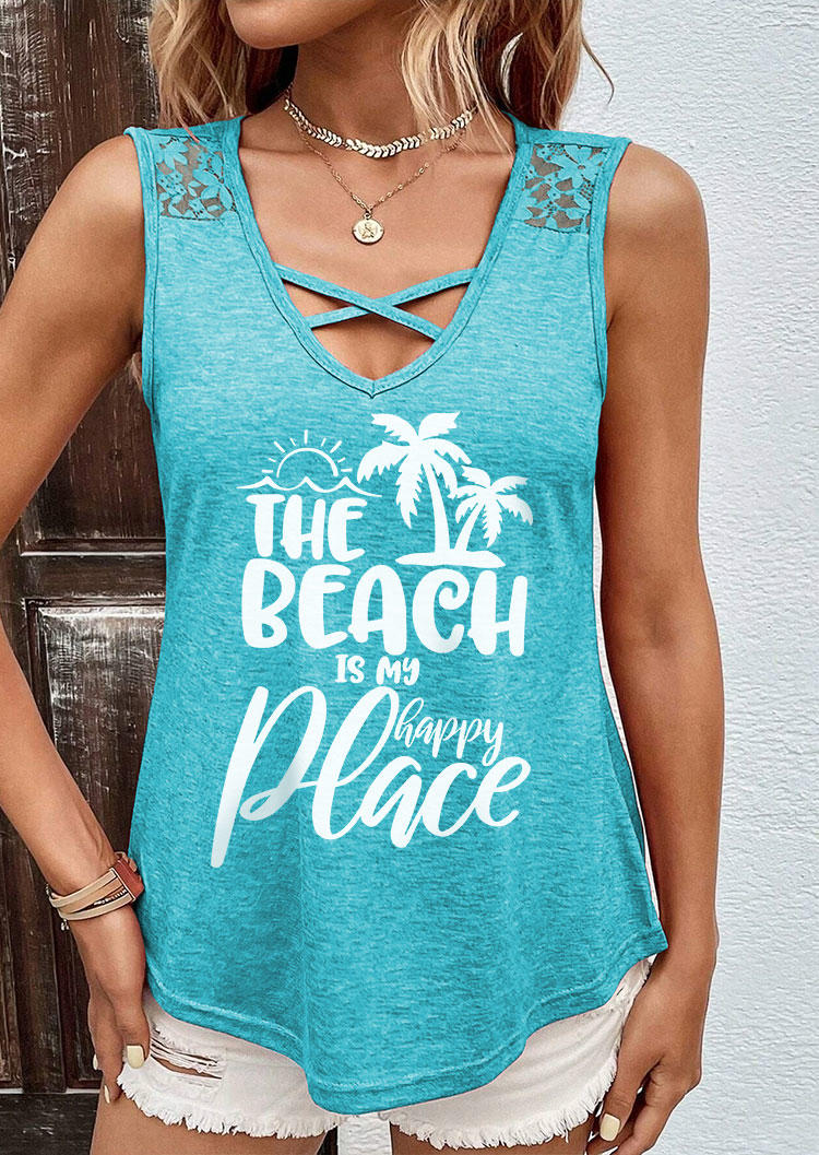 Tank Tops The Beach Is My Happy Place Coconut Tree Criss-Cross Tank Top in Blue. Size
Tank Tops The Beach Is My Happy Place Coconut Tree Criss-Cross Tank Top in Blue. Size