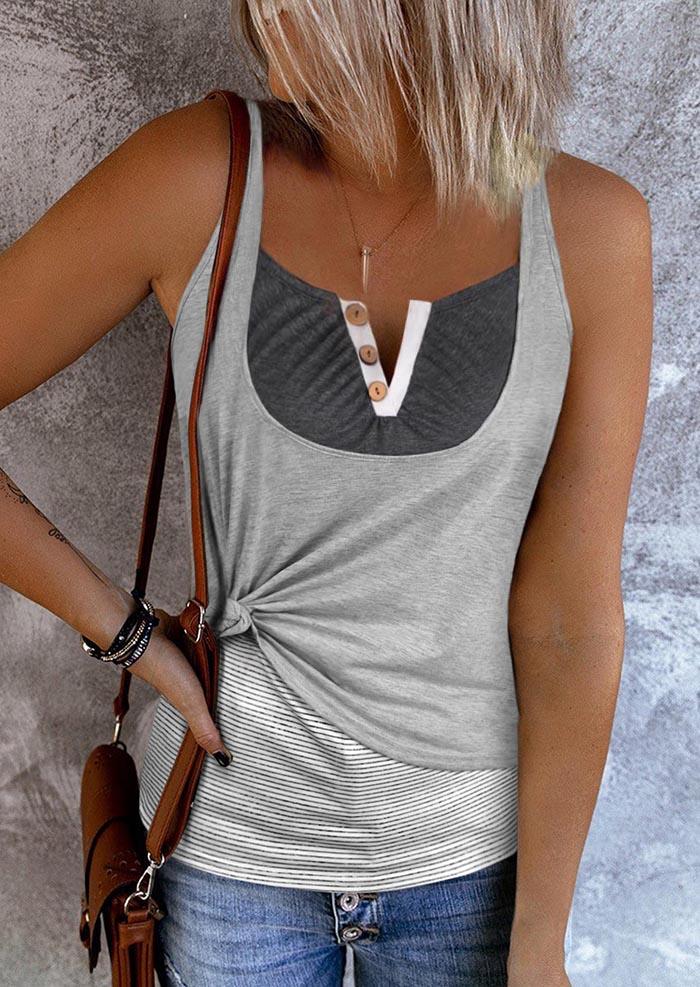 Tank Tops Striped Button Ruched Halter Fake Two-Piece Tank Top in Gray. Size: L,M,,XL
Tank Tops Striped Button Ruched Halter Fake Two-Piece Tank Top in Gray. Size: L,M,,XL
