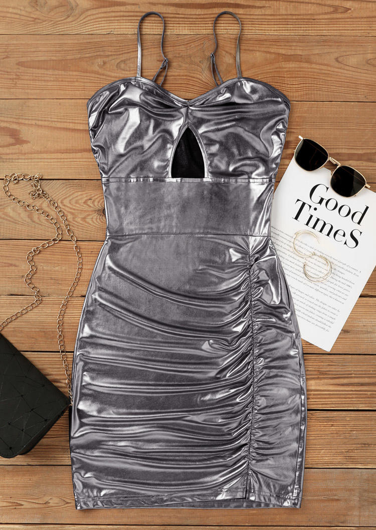 Bodycon Dresses Hollow Out Ruched Slit Spaghetti Strap Bodycon Dress in Silver. Size: L,M,,XL
Bodycon Dresses Hollow Out Ruched Slit Spaghetti Strap Bodycon Dress in Silver. Size: L,M,,XL