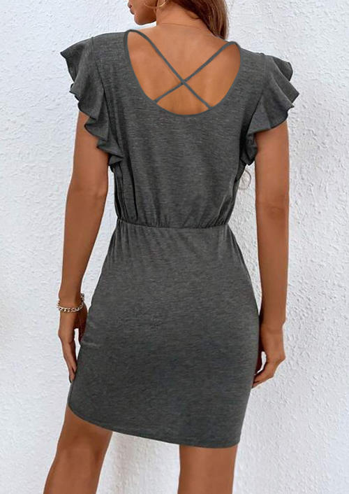 Mini Dresses Ruffled Pocket Criss-Cross Tie O-Neck Mini Dress in Gray. Size: L,M,,XL
Mini Dresses Ruffled Pocket Criss-Cross Tie O-Neck Mini Dress in Gray. Size: L,M,,XL
