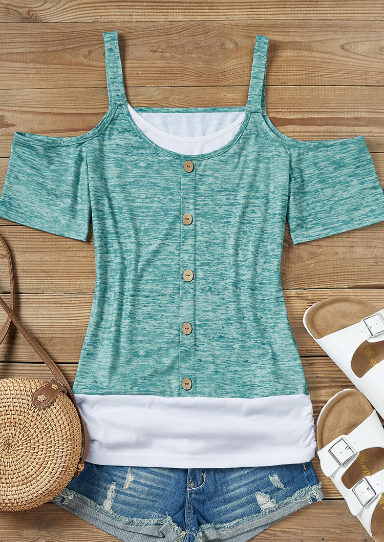Blouses Button Cold Shoulder Fake Two-Piece Blouse in Multicolor. Size: L,M,,XL
Blouses Button Cold Shoulder Fake Two-Piece Blouse in Multicolor. Size: L,M,,XL