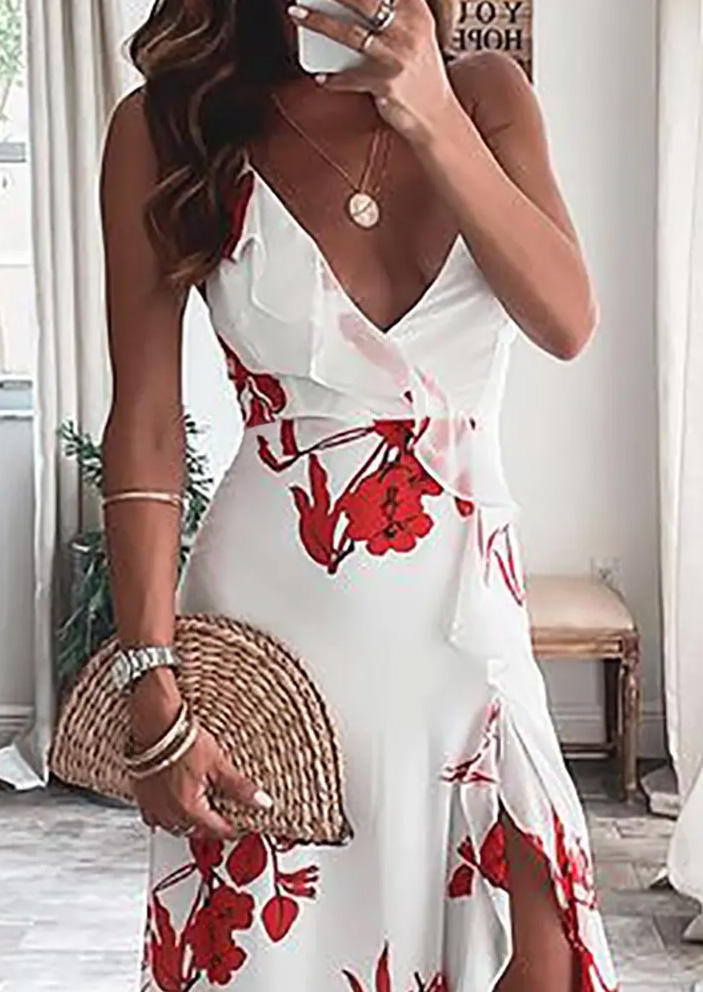 Maxi Dresses Floral Ruffled Slit V-Neck Maxi Dress in Multicolor. Size: L,M,,XL
Maxi Dresses Floral Ruffled Slit V-Neck Maxi Dress in Multicolor. Size: L,M,,XL