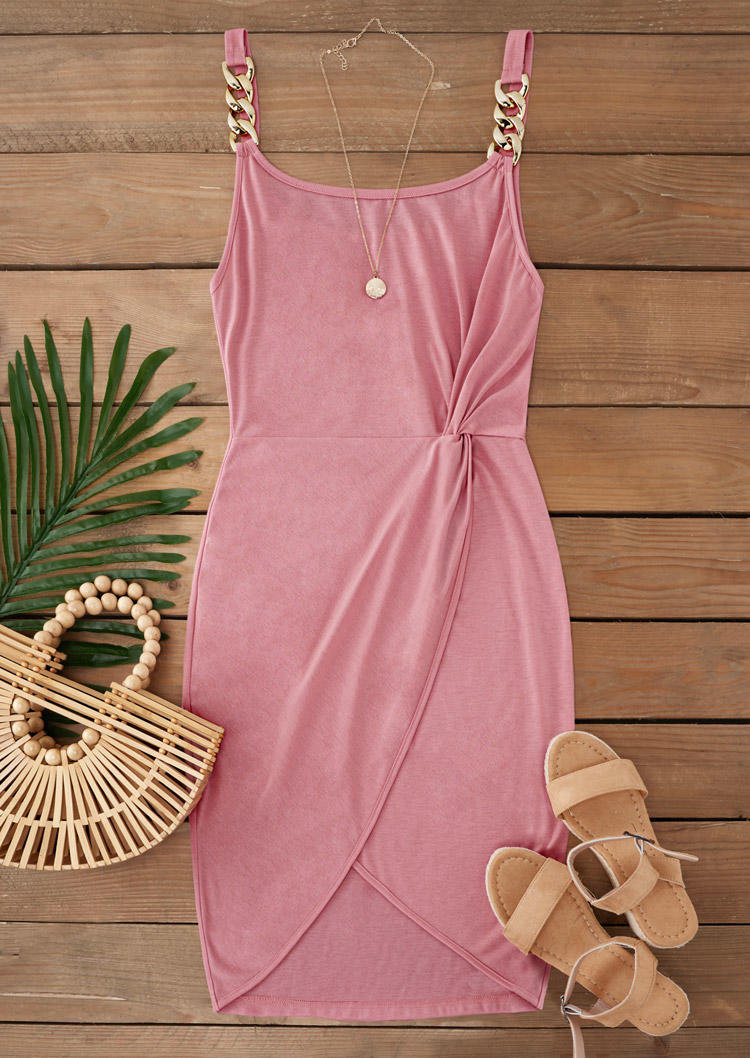 Bodycon Dresses Twist Front Wrap Hem Chain Spaghetti Strap Bodycon Dress in Pink. Size: L,M,,XL
Bodycon Dresses Twist Front Wrap Hem Chain Spaghetti Strap Bodycon Dress in Pink. Size: L,M,,XL