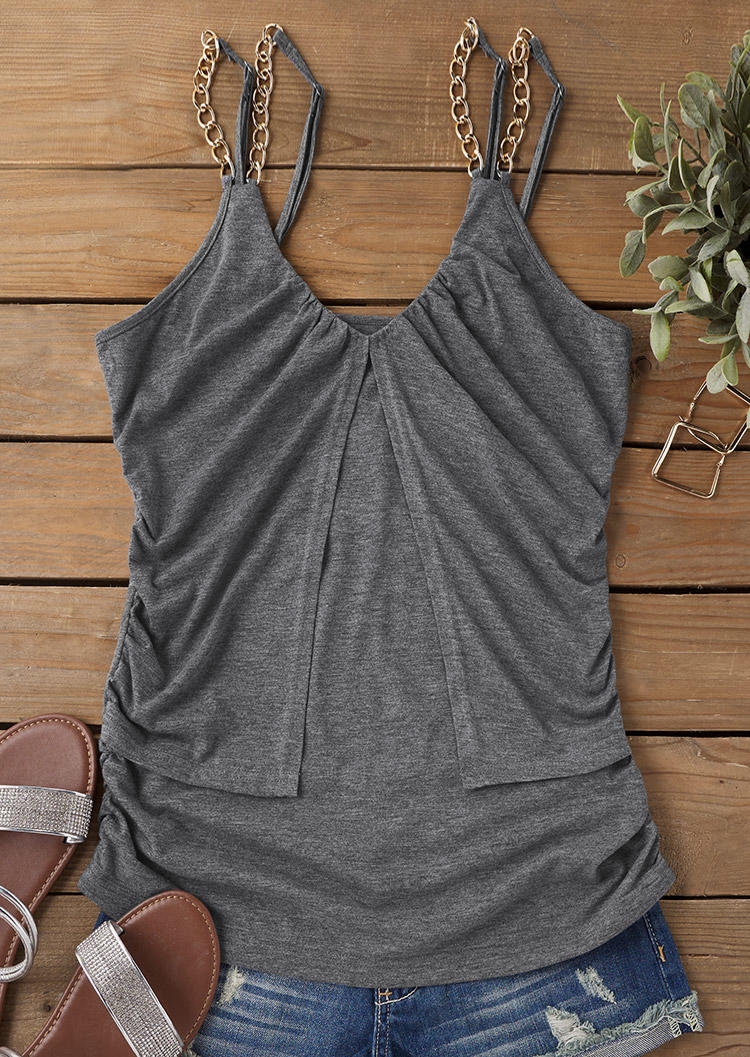 Tank Tops Twist Slit Metal Chain Strap Camisole - Dark Grey in Gray. Size: L,M,,XL
Tank Tops Twist Slit Metal Chain Strap Camisole - Dark Grey in Gray. Size: L,M,,XL