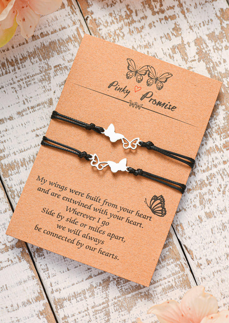 Bracelet 2Pcs Butterfly Hollow Out Adjustable Braided Bracelet Set in Black. Size
Bracelet 2Pcs Butterfly Hollow Out Adjustable Braided Bracelet Set in Black. Size
