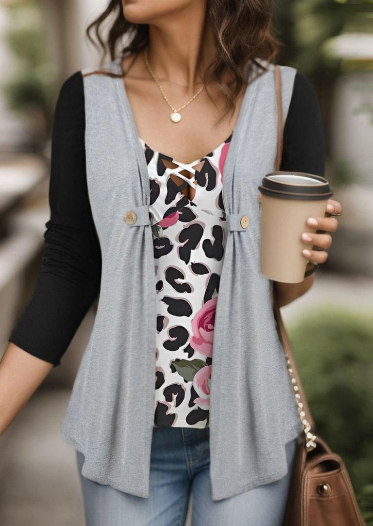 Blouses Color Block Leopard Floral Irregular Hem Fake Two-Piece Blouse in Multicolor. Size: L,M,,XL
Blouses Color Block Leopard Floral Irregular Hem Fake Two-Piece Blouse in Multicolor. Size: L,M,,XL
