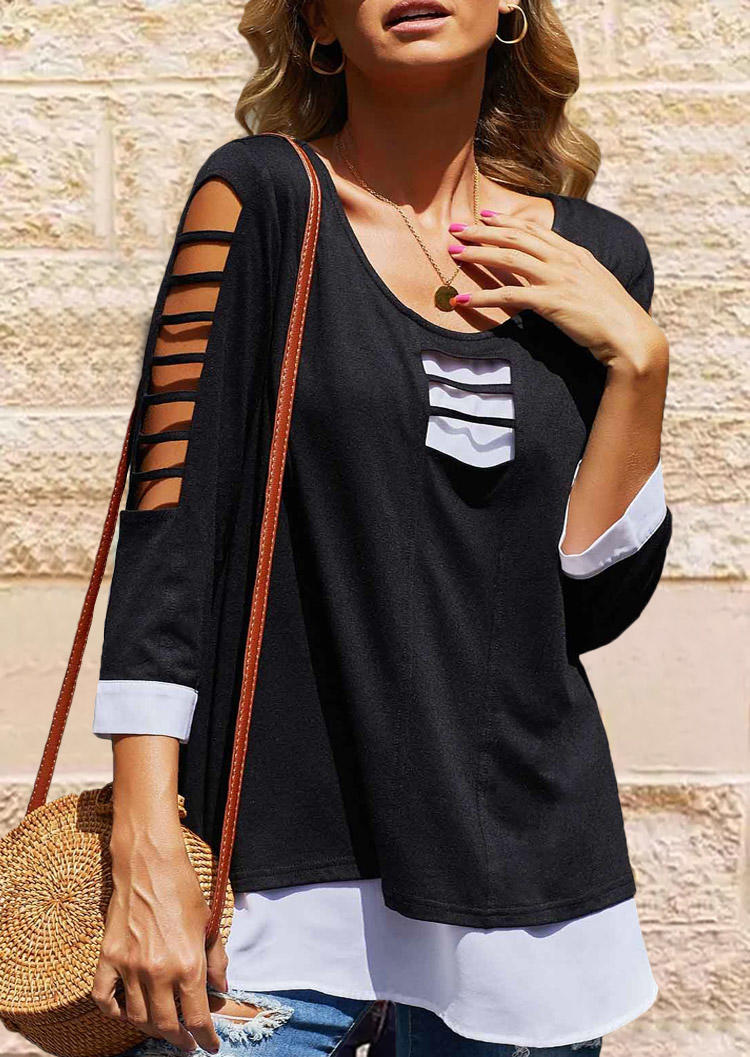 Blouses Color Block Hollow Out Cut Out Fake Two-Piece Blouse in Black. Size: L,M,,XL
Blouses Color Block Hollow Out Cut Out Fake Two-Piece Blouse in Black. Size: L,M,,XL