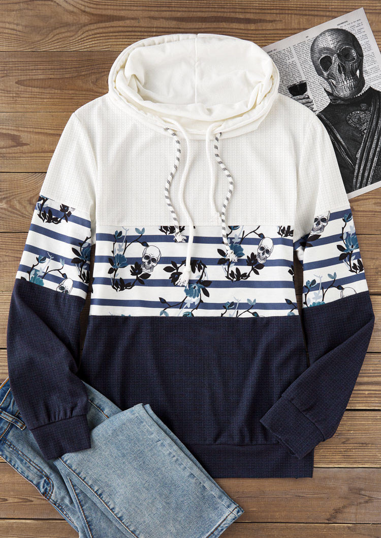 Sweatshirts Color Block Striped Floral Skull Drawstring Pullover Sweatshirt in Multicolor. Size: L,M,,XL
Sweatshirts Color Block Striped Floral Skull Drawstring Pullover Sweatshirt in Multicolor. Size: L,M,,XL