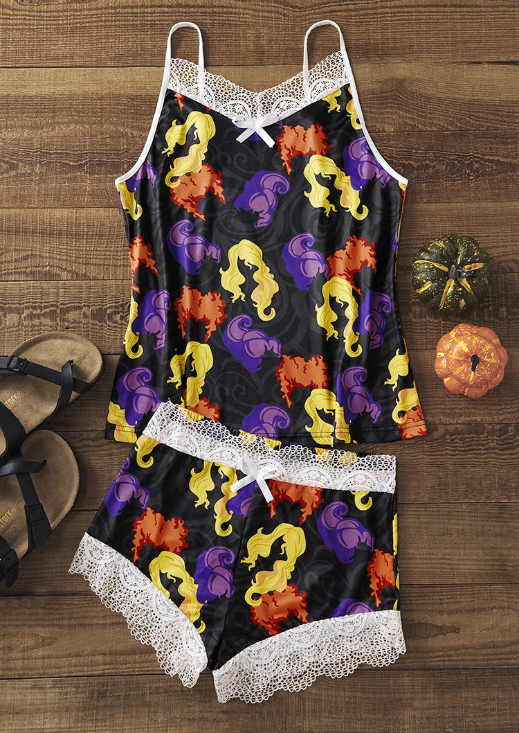 Sleepwear Halloween Witch Sisters Lace Splicing Camisole And Shorts Pajamas Set in Black. Size: L,M,,XL
Sleepwear Halloween Witch Sisters Lace Splicing Camisole And Shorts Pajamas Set in Black. Size: L,M,,XL