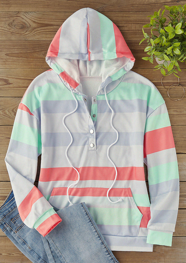 Hoodies Striped Color Block Snap Button Kangaroo Pocket Hoodie in Multicolor. Size
Hoodies Striped Color Block Snap Button Kangaroo Pocket Hoodie in Multicolor. Size