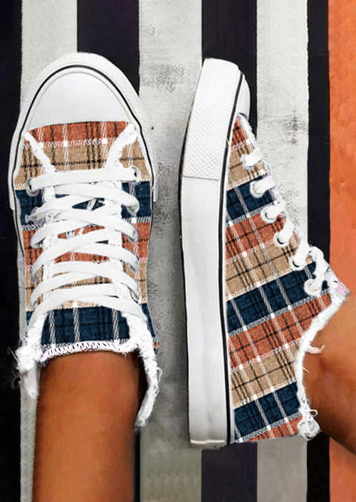 Sneakers Plaid Color Block Striped Frayed Lace Up Flat Sneakers in Multicolor. Size
Sneakers Plaid Color Block Striped Frayed Lace Up Flat Sneakers in Multicolor. Size