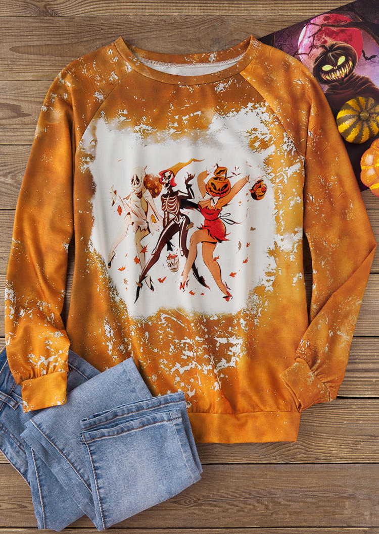 Sweatshirts Halloween Skeleton Pumpkin Face Bleached Sweatshirt in Orange. Size: L,M
Sweatshirts Halloween Skeleton Pumpkin Face Bleached Sweatshirt in Orange. Size: L,M