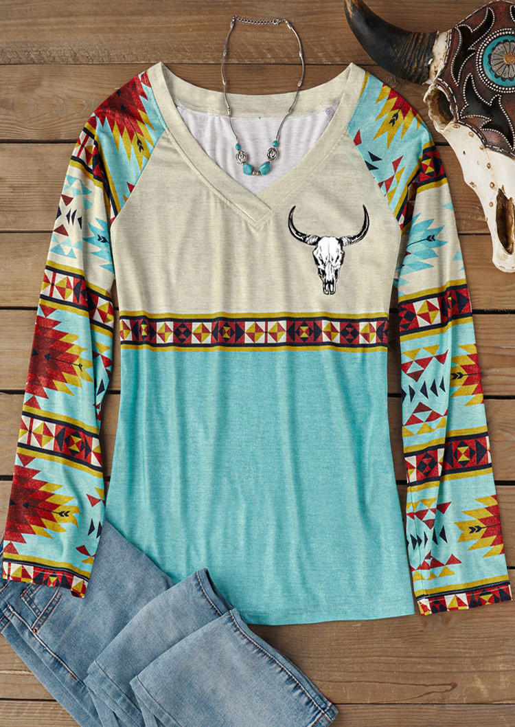 Blouses Steer Skull Aztec Geometric Western Long Sleeve Blouse in Multicolor. Size
Blouses Steer Skull Aztec Geometric Western Long Sleeve Blouse in Multicolor. Size