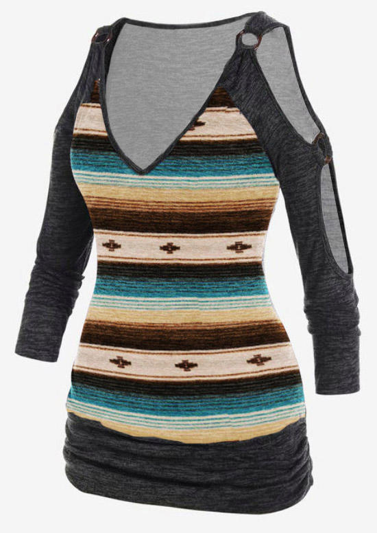 Blouses Color Block Striped Western Cold Shoulder Blouse in Multicolor. Size: L
Blouses Color Block Striped Western Cold Shoulder Blouse in Multicolor. Size: L