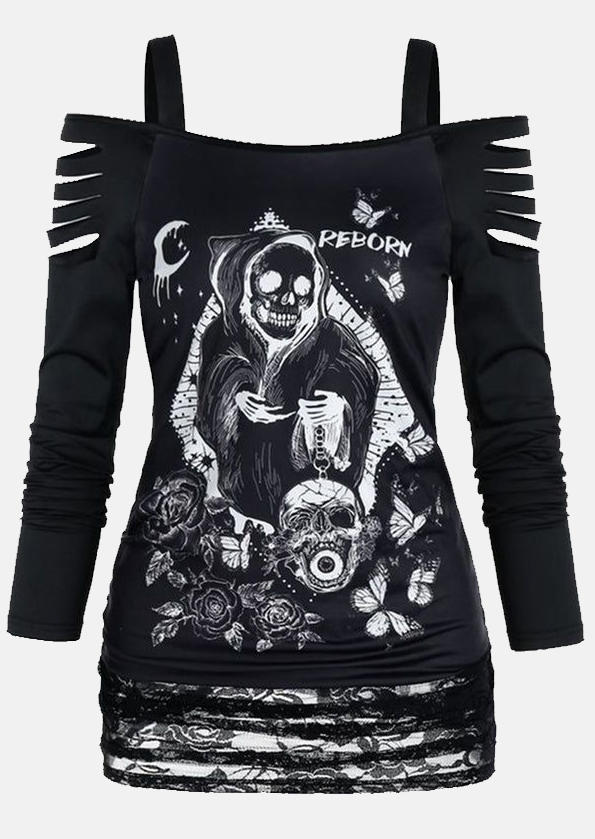 Blouses Halloween Reborn Floral Hollow Out Cold Shoulder Blouse in Black. Size: L,M,,XL
Blouses Halloween Reborn Floral Hollow Out Cold Shoulder Blouse in Black. Size: L,M,,XL