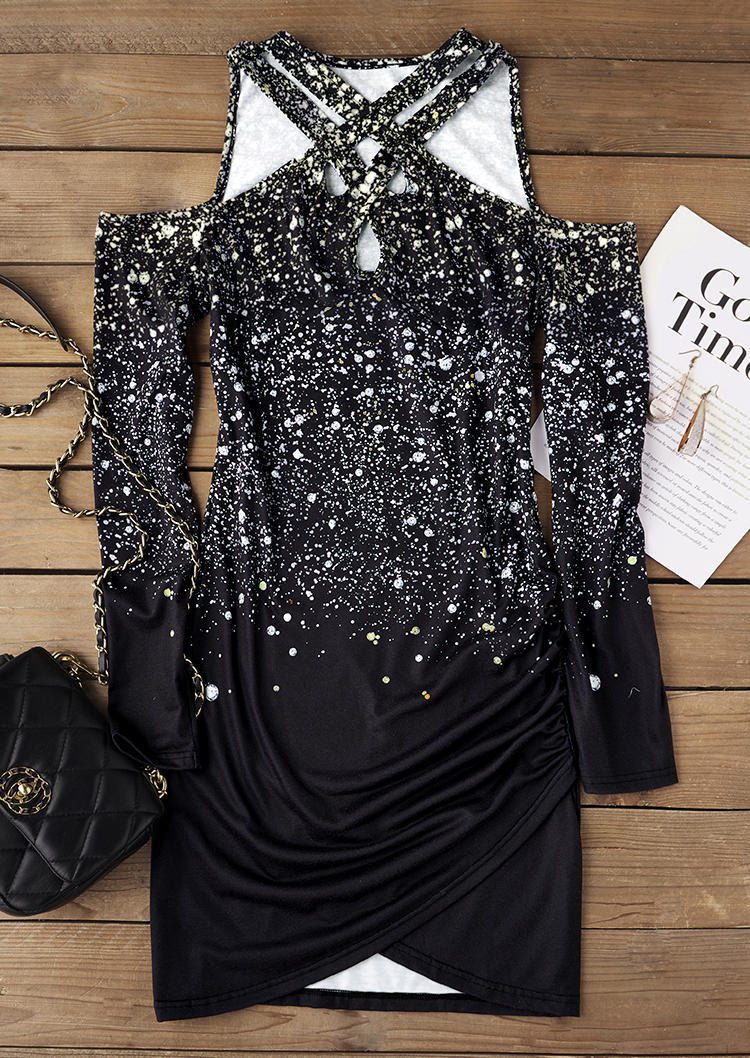 Bodycon Dresses Glitter Hollow Out Criss-Cross Wrap Cold Shoulder Bodycon Dress in Multicolor. Size: L,M,,XL
Bodycon Dresses Glitter Hollow Out Criss-Cross Wrap Cold Shoulder Bodycon Dress in Multicolor. Size: L,M,,XL