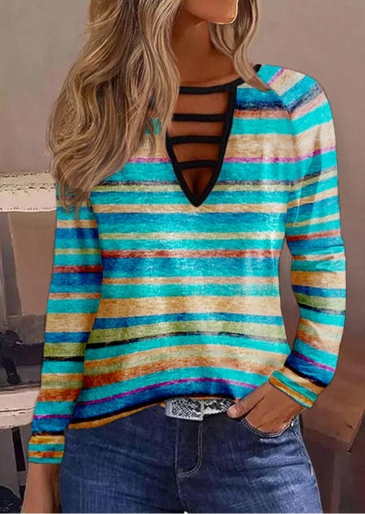 Blouses Colorful Striped Hollow Out Long Sleeve Blouse in Multicolor. Size: L,M,,XL
Blouses Colorful Striped Hollow Out Long Sleeve Blouse in Multicolor. Size: L,M,,XL