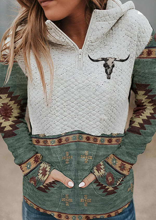 Hoodies Steer Skull Aztec Geometric Kangaroo Pocket Hoodie in Multicolor. Size: L,M,,XL
Hoodies Steer Skull Aztec Geometric Kangaroo Pocket Hoodie in Multicolor. Size: L,M,,XL