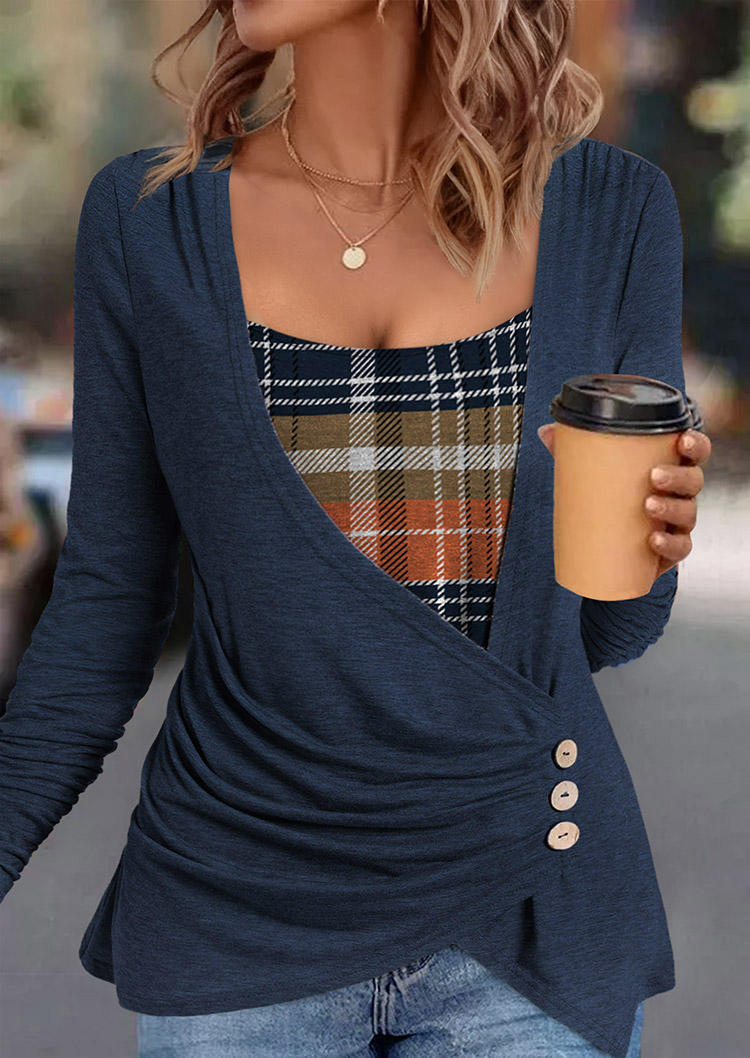 Blouses Plaid Button Long Sleeve Fake Two-Piece Blouse - Navy Blue in Blue. Size: L,M,,XL
Blouses Plaid Button Long Sleeve Fake Two-Piece Blouse - Navy Blue in Blue. Size: L,M,,XL