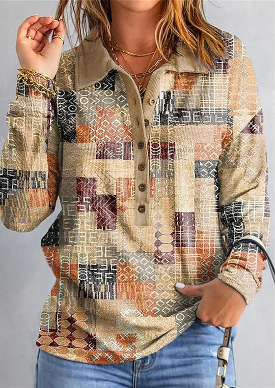 Blouses Abstract Geometric Turn-down Collar Blouse in Multicolor. Size: L,M,,XL
Blouses Abstract Geometric Turn-down Collar Blouse in Multicolor. Size: L,M,,XL
