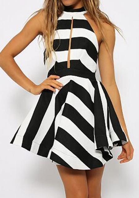 One Size Backless Striped Party Dress - Fairyseason