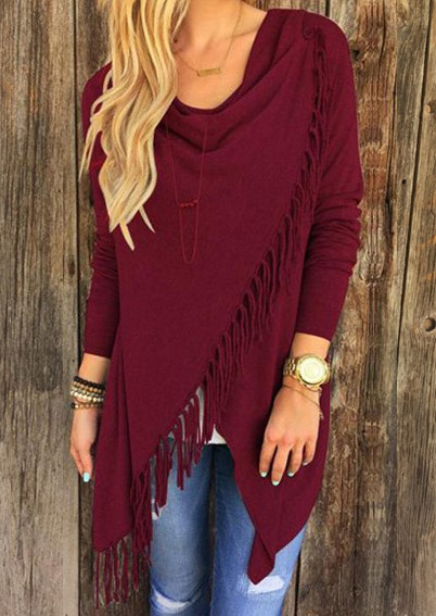 

Solid Color Tassel Irregular Fringe Shawl, Army green;burgundy, 60481