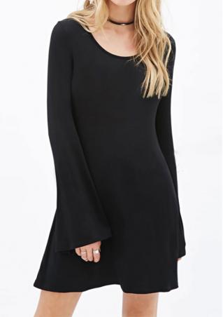 Solid Flare Sleeve Mini Dress Without Necklace