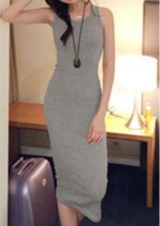 Solid Sleeveless Long Casual Dress Without Necklace