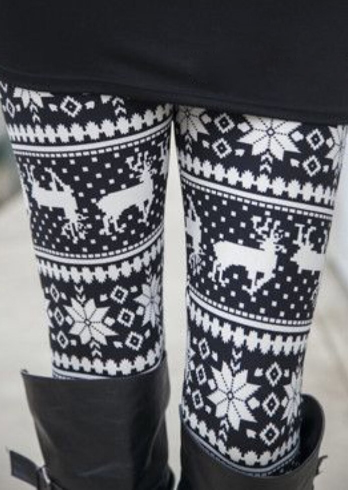Snowflake Reindeer Printed Casual Leggings